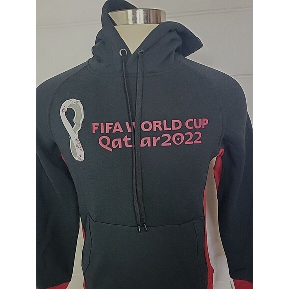NWT Outerstuff Mens 2022 FIFA World Cup Premium Fleece Hoodie Black Red Qatar‎ M - Picture 2 of 13